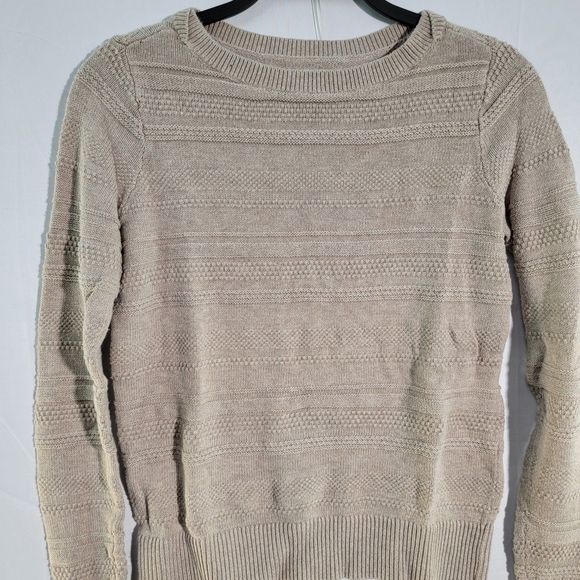 LOFT Cream Ivory 100% Cotton Cable Knit Sweater Crew Neck Women XS - Picture 3 of 8